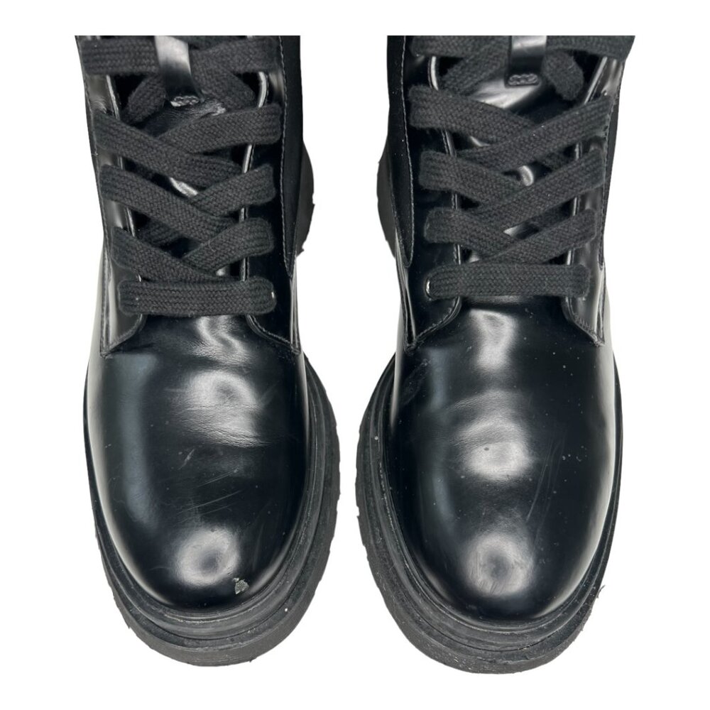 Prada Brushed Rois Leather and Nylon Lug Sole Combat Boots - Picture 8 of 12